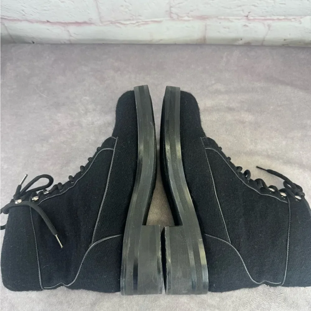 Chanel $1450 Wool Lace Up Black Biker Ankle Boots 9
